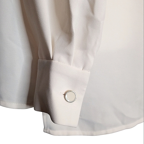 Anne Klein Cream Pleated Blouse with Bib Collar - Picture 4 of 8